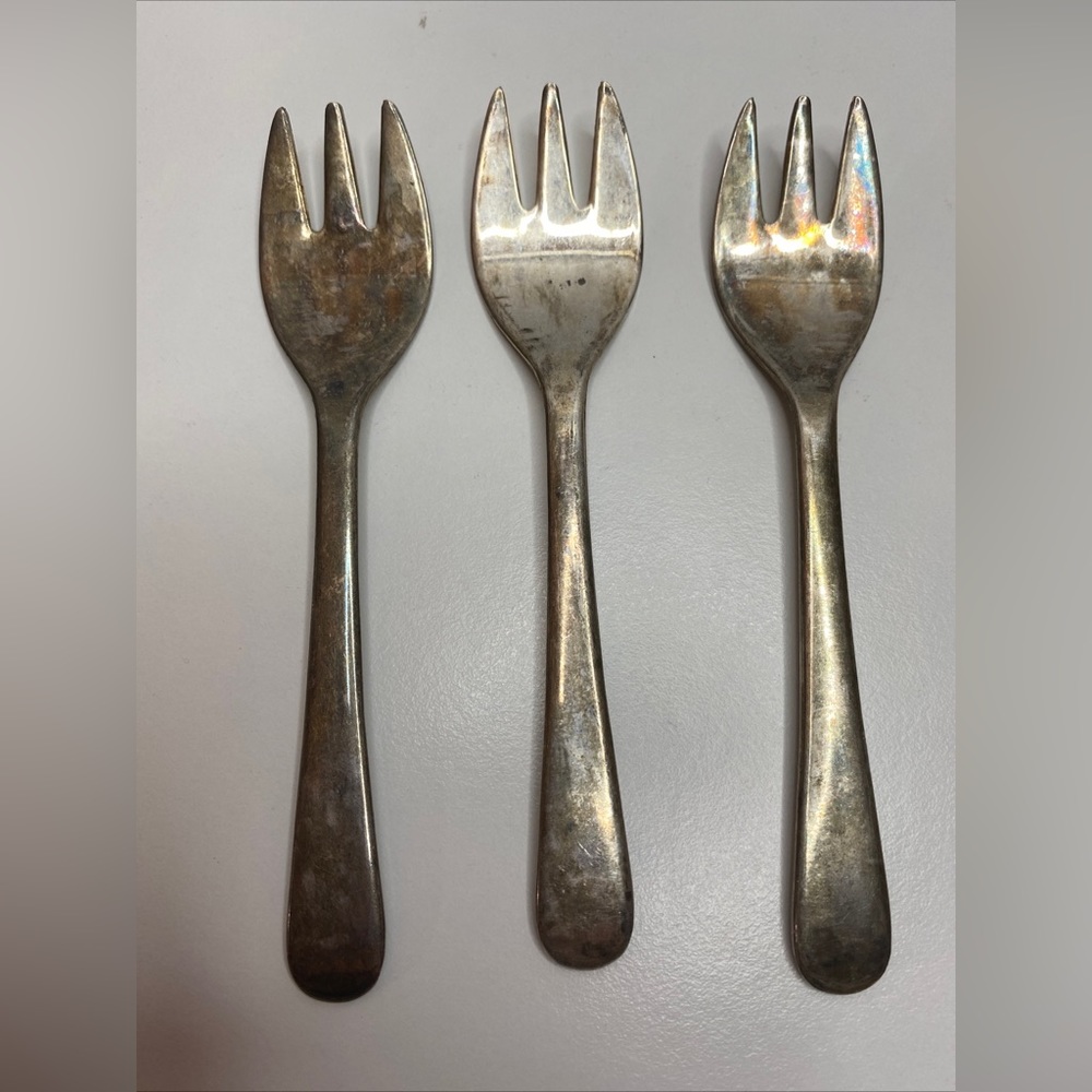 3 Vintage Sheffield England Silver Plate Appetizer Fork 5" Child's Fork